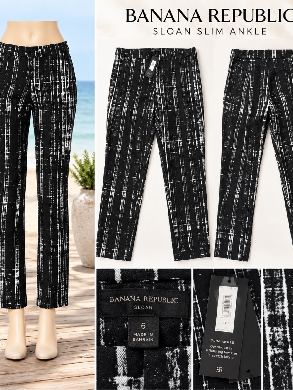 Banana Republic Sloan Slim Ankle Pants - Black & White Pattern